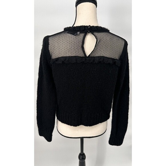 Zara Long Sleeve  Cropped Sweater Chunky Knit Black Size Medium Mesh‎ - Picture 7 of 16